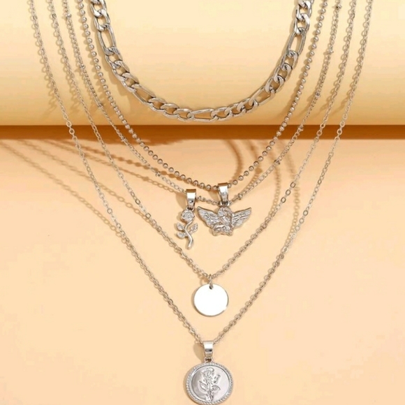 New Silver Pendant Layered Necklace - Picture 2 of 6